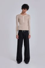 Black Pinstripe Stacked Straight Suit Pants - Image 2
