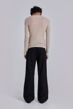 Black Pinstripe Stacked Straight Suit Pants - Image 4