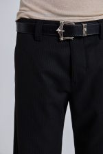 Black Pinstripe Stacked Straight Suit Pants - Image 3