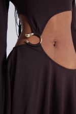 Dera Asymmetric Cut Out Mini Dress in Brown - Image 3