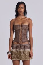 Raven Faux Fur & Leather Skirt - Image 4