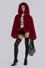Mara Oversized Faux Fur Coat in Red - Image 3
