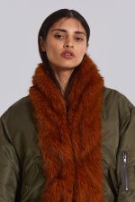 Evren Faux Fur Bomber Jacket in Khaki - Image 3