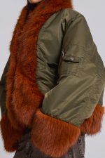 Evren Faux Fur Bomber Jacket in Khaki - Image 6