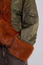 Evren Faux Fur Bomber Jacket in Khaki - Image 7