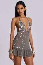 Button Me Up Mini Dress in Grey - Image 3