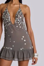 Button Me Up Mini Dress in Grey - Image 5