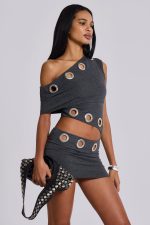 Zarco Asymmetric Mini Dress With Eyelets - Image 3