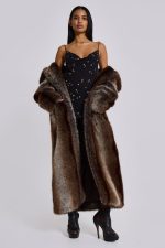 Agyness Brown Faux Fur Coat - Image 3