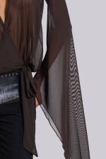 Aria Mesh Plunge Mini Dress in Brown - Image 8