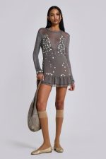 Button Me Up Mini Dress in Grey - Image 2