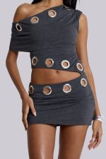 Zarco Asymmetric Mini Dress With Eyelets - Image 4