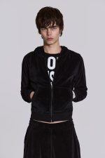 Angel Black Velour Zip Hoodie - Image 2