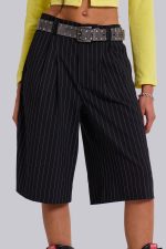 Black Pinstripe Goliath Shorts - Image 6