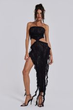 Gaia Scrunch Lace Midi Dress in Black - Image 6