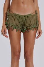 Green Canary Knit Shorts with Beaded Trim - Image 8