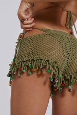 Green Canary Knit Shorts with Beaded Trim - Image 2