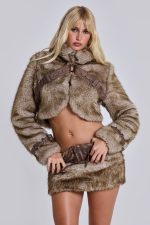 Raven Faux Fur & Leather Crop Jacket - Image 3