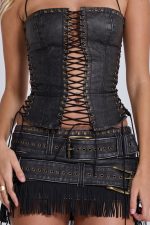 Odile Faux Leather & Suede Mini Skirt - Image 6