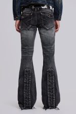 Washed Black Laced Flared Jeans - Image 3