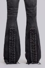 Washed Black Laced Flared Jeans - Image 2