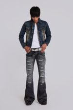 Washed Black Laced Flared Jeans - Image 6