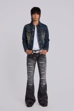 Washed Black Laced Flared Jeans - Image 7