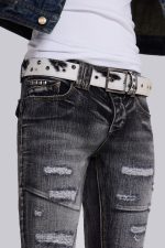 Washed Black Laced Flared Jeans - Image 8