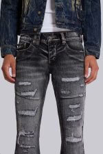 Washed Black Laced Flared Jeans - Image 9