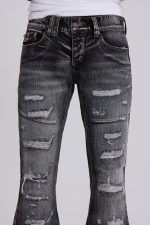 Washed Black Laced Flared Jeans - Image 10