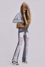 Zain Shredded Bootcut Jeans in Grey - Image 2