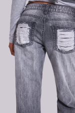 Zain Shredded Bootcut Jeans in Grey - Image 6