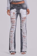 Zain Shredded Bootcut Jeans in Grey - Image 4