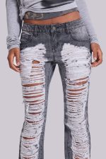 Zain Shredded Bootcut Jeans in Grey - Image 7