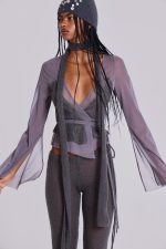 Leila Knit Mesh Wrap Top - Image 6