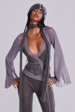 Leila Knit Mesh Wrap Top - Image 7