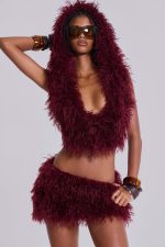 Haka Mongolian Faux Fur Mini Skirt in Wine - Image 8
