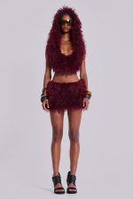 Haka Mongolian Faux Fur Mini Skirt in Wine - Image 9