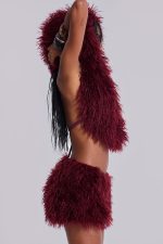 Haka Mongolian Faux Fur Mini Skirt in Wine - Image 10