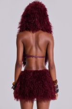 Haka Mongolian Faux Fur Backless Top in Wine - Image 2
