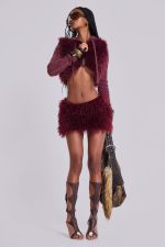 Haka Mongolian Faux Fur Knit Shrug in Wine - Image 5