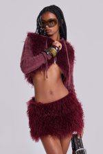 Haka Mongolian Faux Fur Mini Skirt in Wine - Image 6