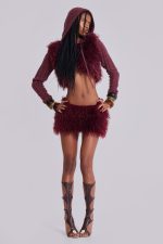 Haka Mongolian Faux Fur Mini Skirt in Wine - Image 5