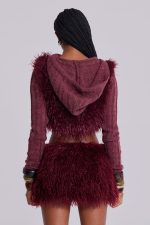 Haka Mongolian Faux Fur Knit Shrug in Wine - Image 4