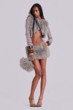 Haka Mongolian Faux Fur Knit Shrug in Grey - Image 9