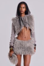 Haka Mongolian Faux Fur Mini Skirt in Grey - Image 2