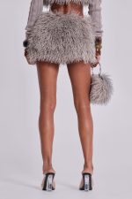 Haka Mongolian Faux Fur Mini Skirt in Grey - Image 8