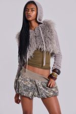 Woodland Camo Puffball Cargo Mini Skirt - Image 9