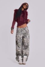 Haka Mongolian Faux Fur Knit Shrug in Wine - Image 3