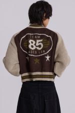 Brown Team 85 Knitted Bomber Jacket - Image 3